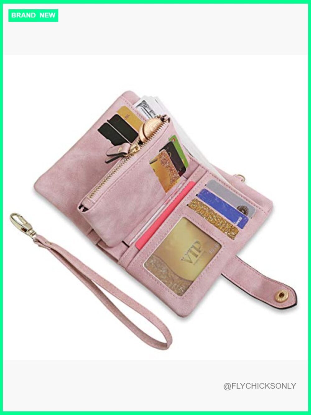 Women's RFID Leather Bifold Trifold Wallet with Wristlet, Mini Clutch Purse - Picture 5 of 7